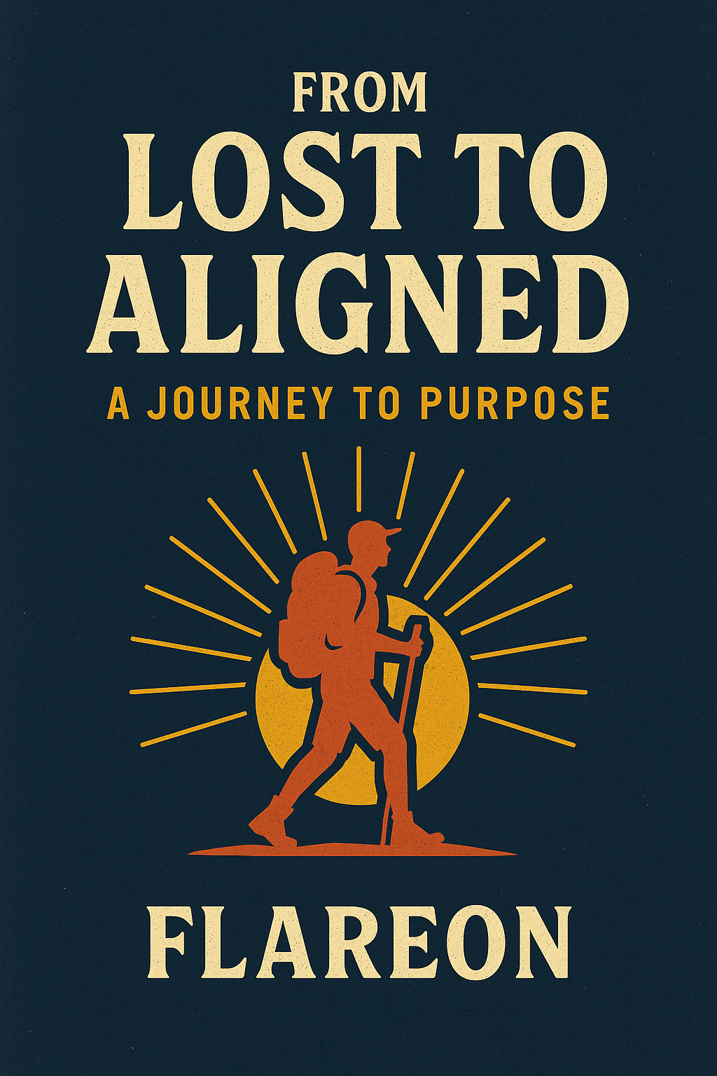 Ebook cover for 'From Lost to Aligned' featuring a hiker symbolizing a journey to purpose.